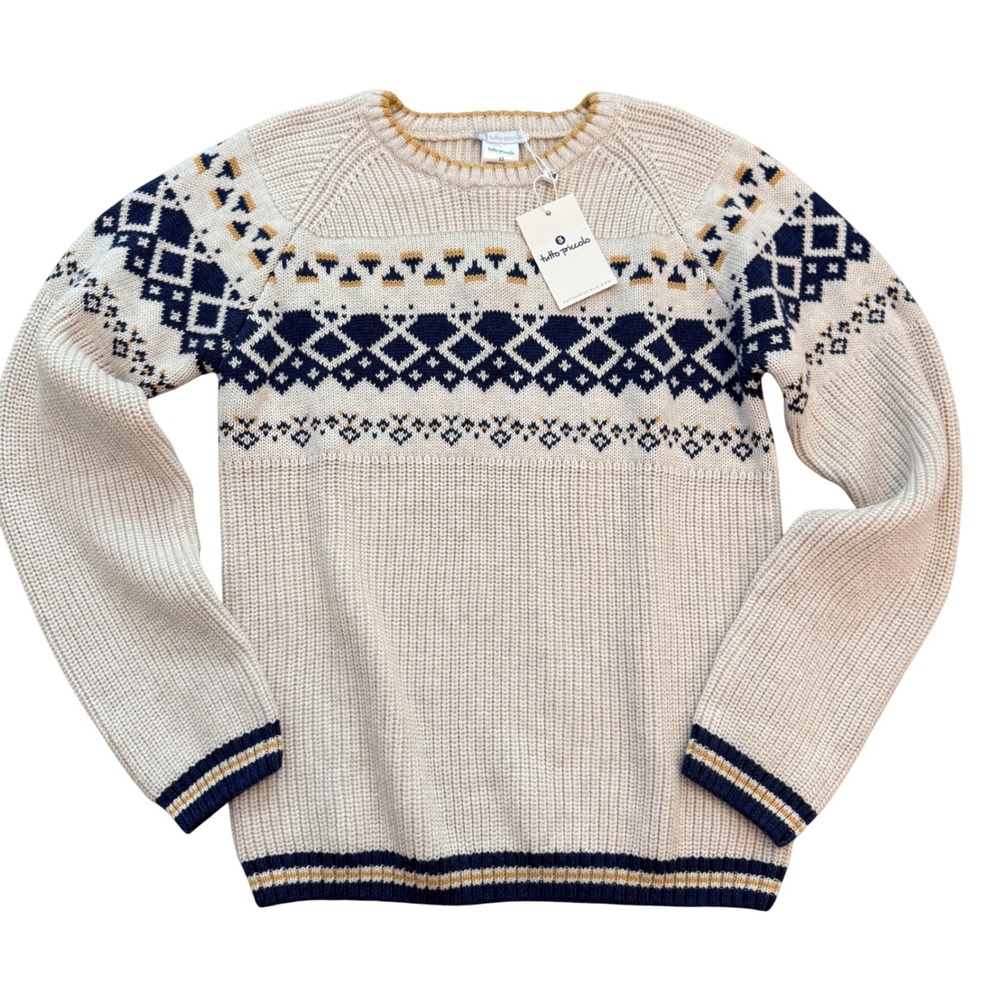 Tutto Piccolo Sweater Kids 12 Ecru Fair Isle Knit Jersey Tricot Jumper NWT